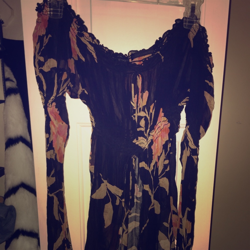 Sheer Off Shoulder Flower Spanish Style Top